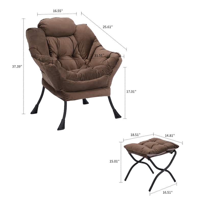 Modern Stylish Fabric Upholstered Accent Leisure Chair with an Ottoman