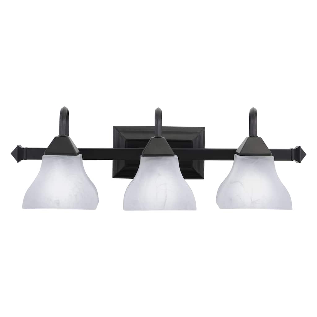 Cardiff 3-Light 25 in. W Oil Burnished Bronze Bathroom Vanity Lighting Fixture, White Alabaster Glass Shade, Dimmable Wall Mount