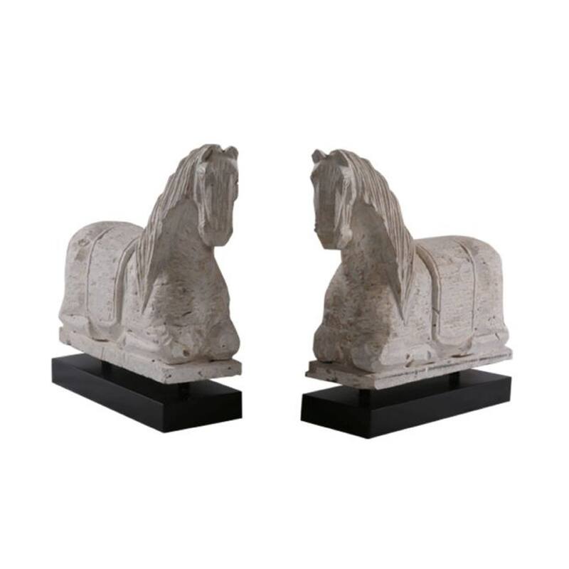 Artissance 16.5" Natural Stone Travertine Horse Statue With Black Wooden Base
