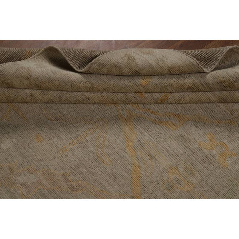 Vegetable Dye Oushak Turkish Rug Hand-Knotted Floral Wool Carpet - 8'5" x 9'10"