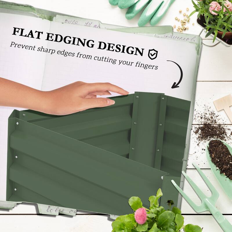 Outsunny Galvanized Raised Garden Bed, 24" x 24" x 11.75" Outdoor Planter Box with Trellis Tomato Cage and Open Bottom