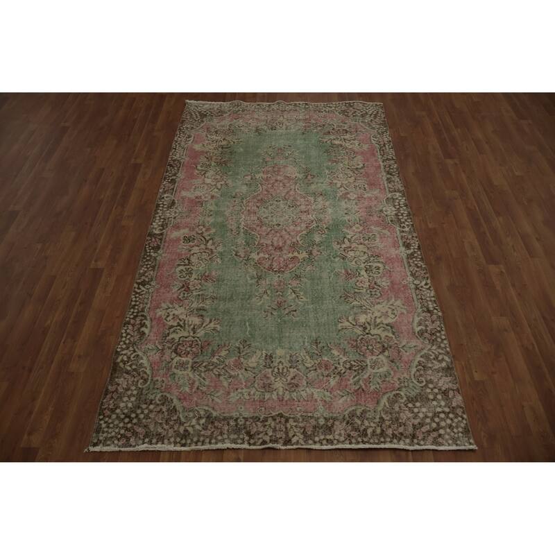 Hand Knotted Oriental 100% Wool Carpet Transitional Floral Green Anatolian Area Rug - 9' 2'' X 5' 2''