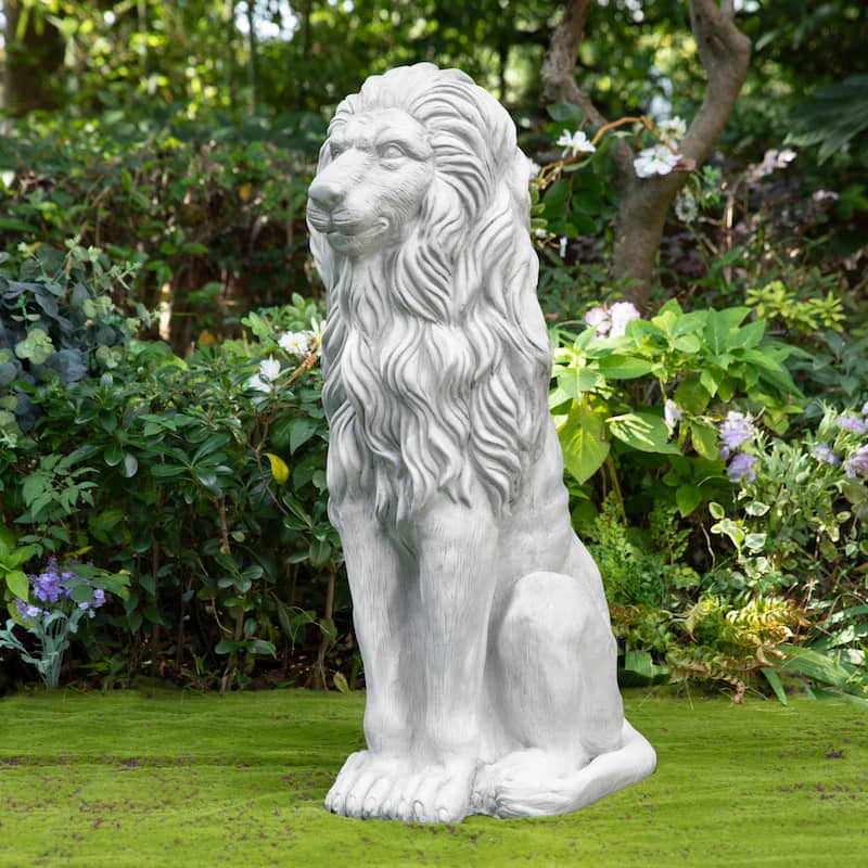 Glitzhome 36.25"H Oversized MGO Bronze/White/Black Sitting Lion Garden Statue - White