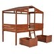 preview thumbnail 6 of 7, Walnut Twin Size Low Loft Wood House Bed with Drawers - Playhouse Design