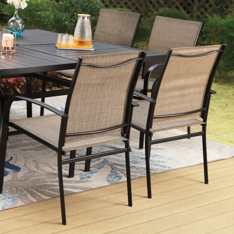 MAISON ARTS 9-Piece Patio Dining Set, 60 Inch Square Metal Table and 8 Textilene Dining Chairs