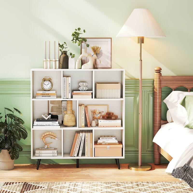 Gymax 8 Cube Bookcase 3-Tier Modern Storage Organizer w/ 5 Metal Legs