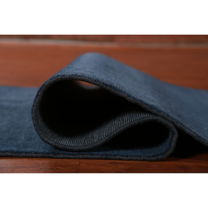 Hand Knotted Oriental 100% Wool Carpet Modern Solid Navy Blue & Blues Gabbeh Runner Rug - 8' 2'' X 2' 8''