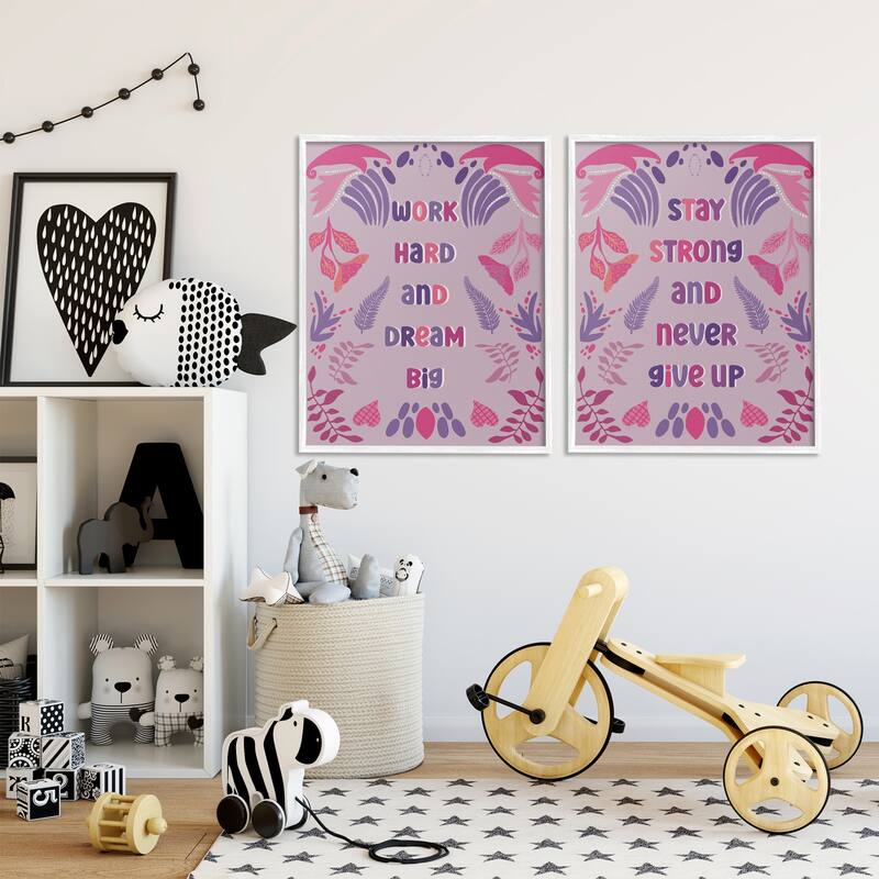Stupell Purple Motivational Work Hard Framed Giclee Art Design By Julia Fox (Set of 2)