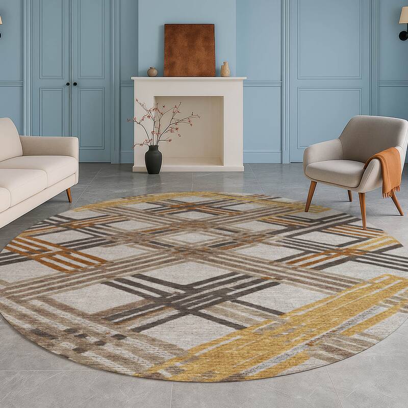 Machine Washable Indoor/ Outdoor Modern Trellis Chantille Rug
