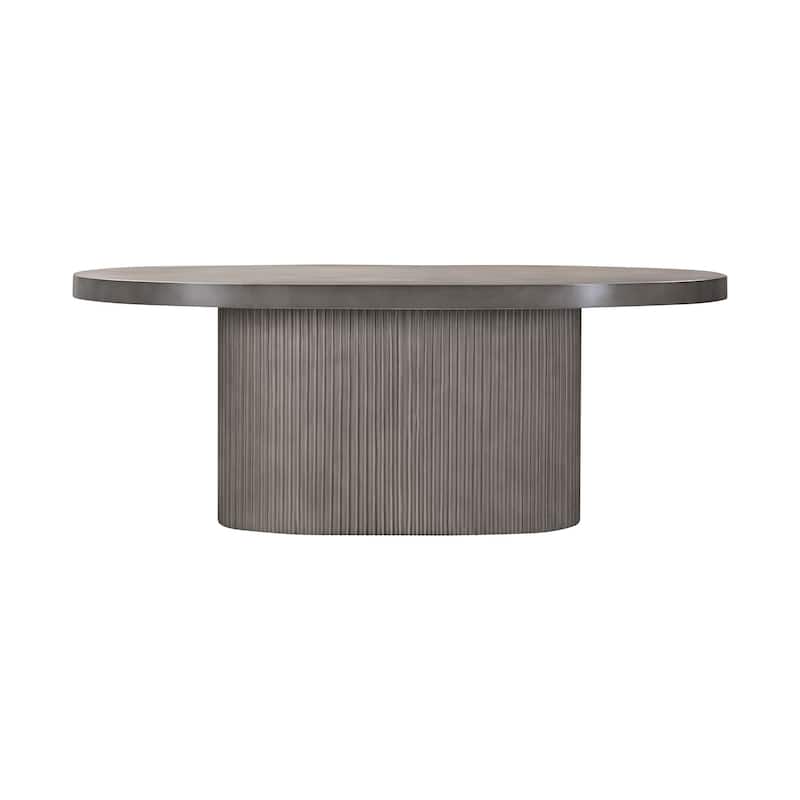 75 Inch Modern Concrete Oval Dining Table, Fluted Platform Base, Gray Tone - Grey