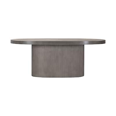 75 Inch Modern Concrete Oval Dining Table, Fluted Platform Base, Gray Tone
