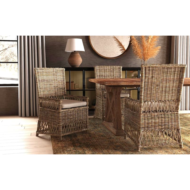 Handwoven Natural Rattan Cushioned Dining Chair by East at Main