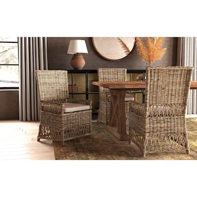 Handwoven Natural Rattan Cushioned Dining Chair by East at Main