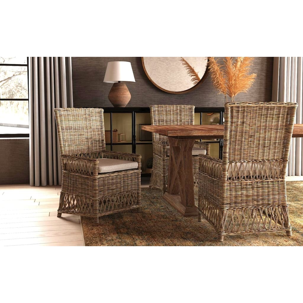 Handwoven Natural Rattan Cushioned Dining Chair by East at Main