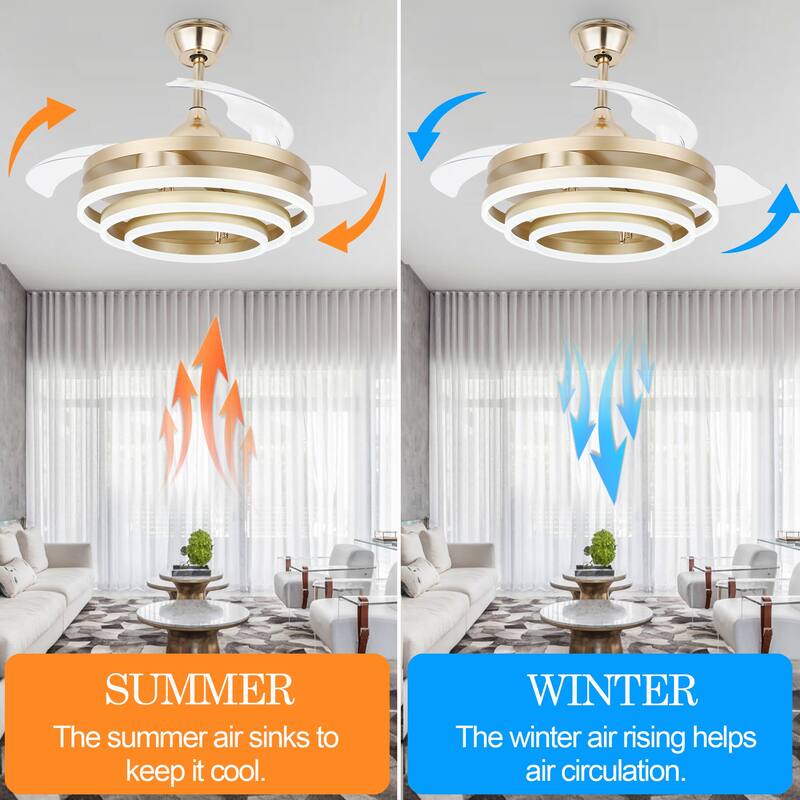 Cusp Barn Modern 42" Retractable Ceiling Fan with Lights and Remote, 6 Speed LED Ceiling Lighting for Bedroom Living Room