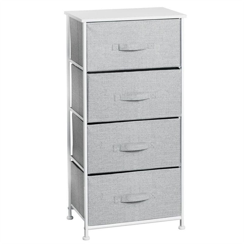 Tall Dresser Storage Tower Stand with 4 Removable Fabric Drawers - Gray/White