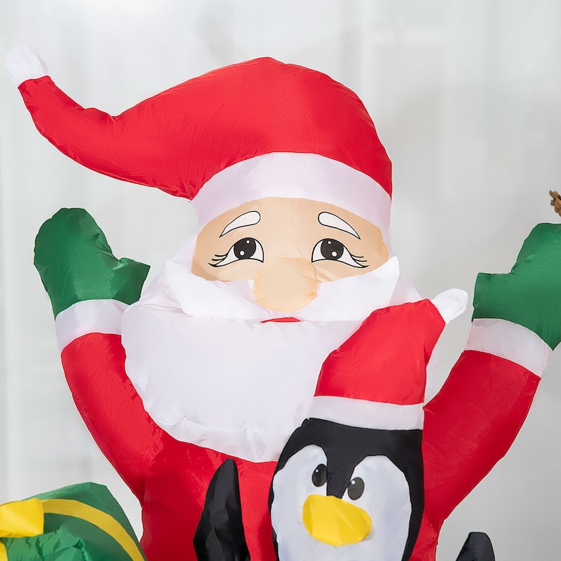 Outsunny 5ft Christmas Inflatable Santa and Penguin Standing in Sock with Candy Cane Gift Box