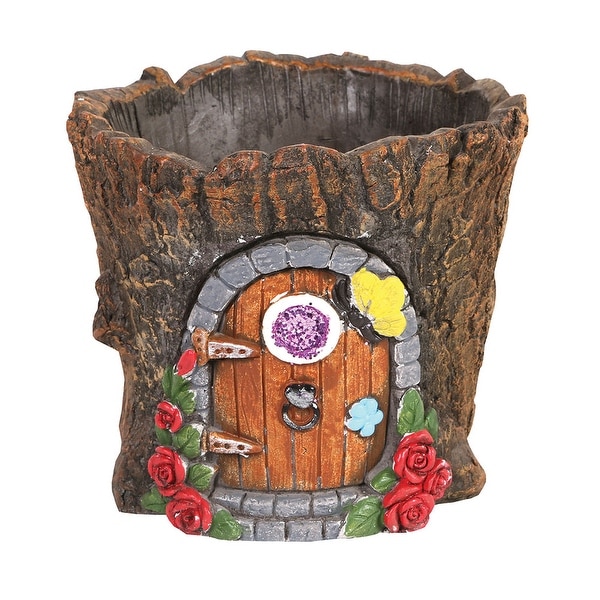 Signals Fairy Door in Tree Stump Planter - Fairy Garden Tree Trunk Cement Flower Pot / Garden Planter Lawn Ornament
