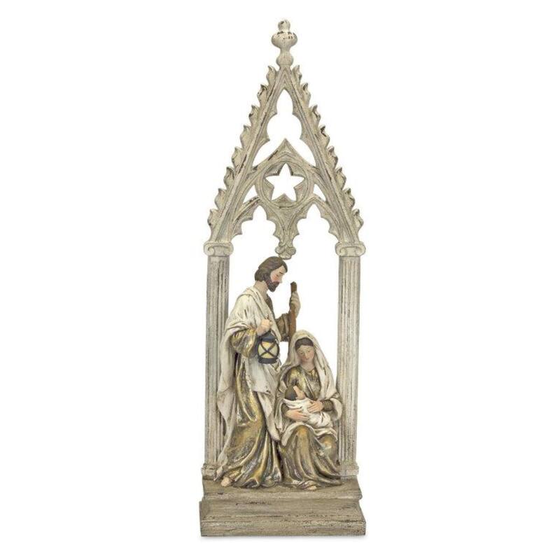 23.25" Gray and Beige Holy Family with Arch Statue Christmas Decor