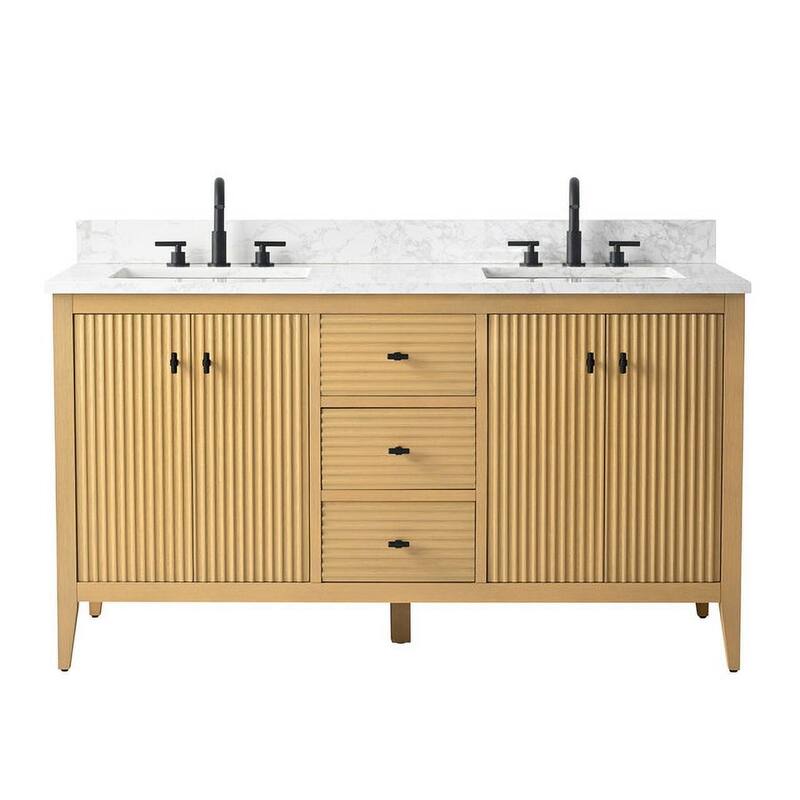 Vanity Art 60" Double Sink Bathroom Vanity Cabinet with Engineered Marble Top