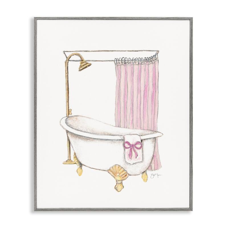 Stupell Simple Bathtub with Bow Framed Giclee Art Design By Janet Tava - 16 x 20 - Grey