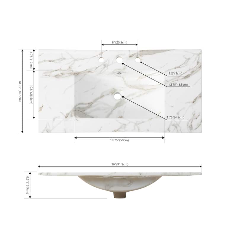 Aubert 3-Hole Classic Contemporary Rectangular Ceramic Single Sink Basin Vanity Top, by JONATHAN Y