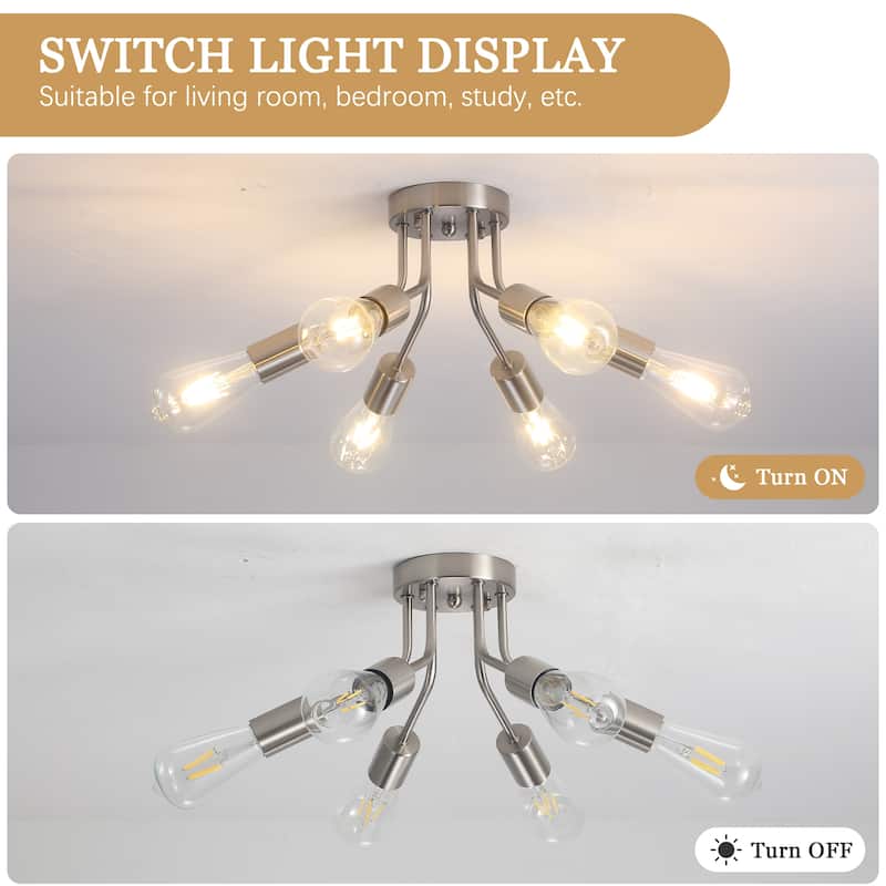 6-Light Modern Sputnik Light Fixture Semi Flush Mount Ceiling Lighting - 14.76' W