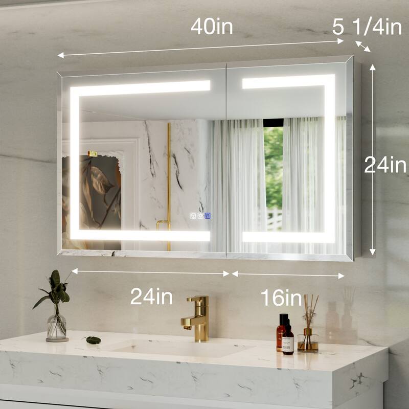 30-48'' W x 24'' H Surface or Recessed LED Bathroom Medicine Cabinet With Mirror,Defog & Quiet Hinges