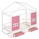 preview thumbnail 8 of 6, White+Pink Twin Size Wood House-shaped Bed with 2 Drawers and Window Decoration