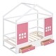 preview thumbnail 8 of 6, White+Pink Twin Wood House Bed with Drawers, Window Decoration