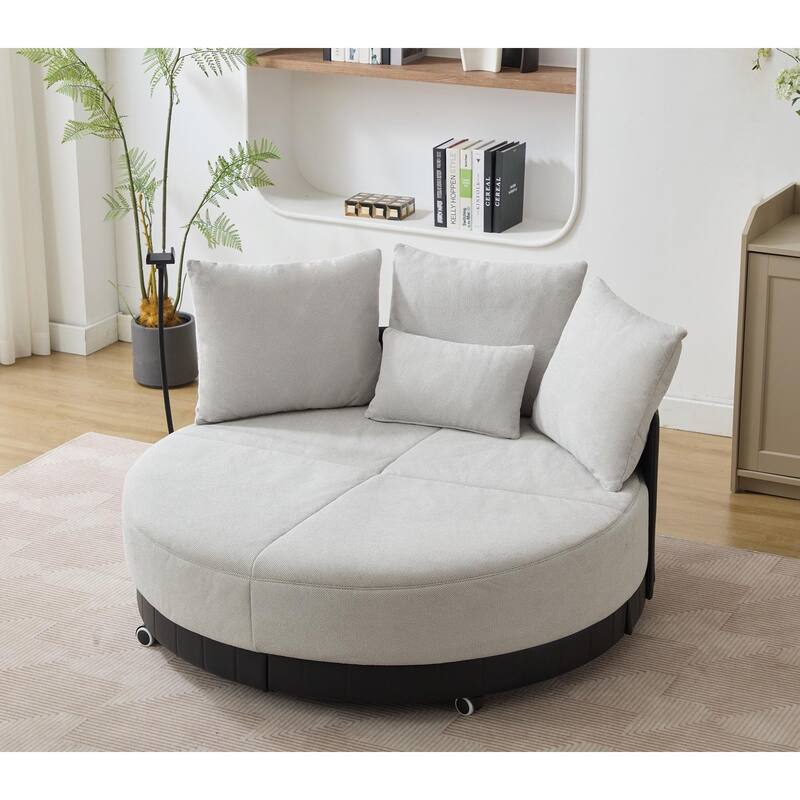 52.75'' Oversized Round Swivel Chair, 360° Swivel, Couples Chair, Gray, Polyester(Anti - Wrinkle)