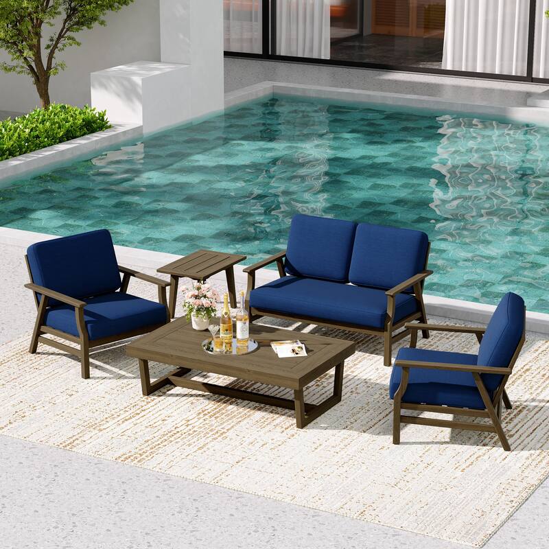 5-Piece Teak Outdoor Conversation Set with Tables.