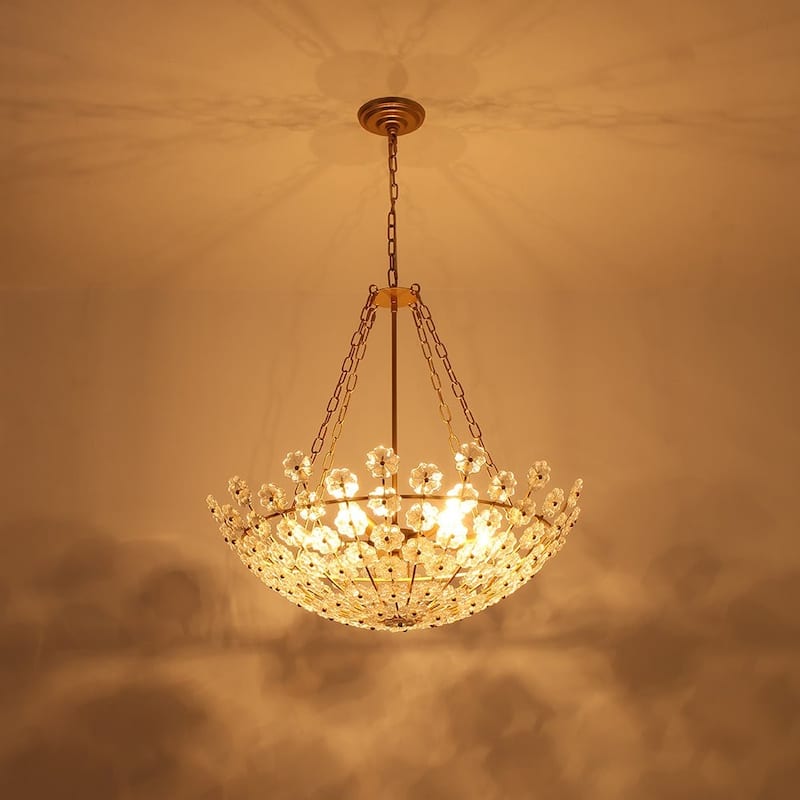Mid-Century Modern 6-Light Glass Blossom Round Cage Chandelier