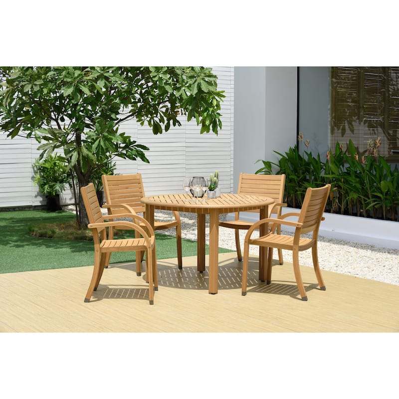 Amazonia Teak Finish Maui 5 piece Round Patio Dining Set - 5 Piece - Brown