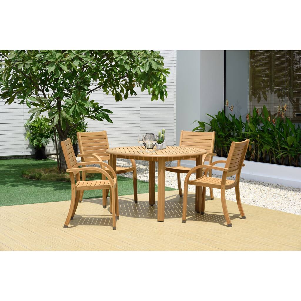 Amazonia Teak Finish Maui 5 piece Round Patio Dining Set - 5 Piece