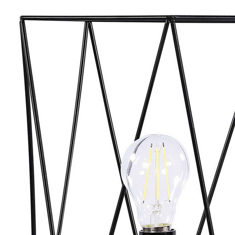 Ora 26 Inch Modern Table Lamp, Square Cage Shade, Round Metal Base, Black