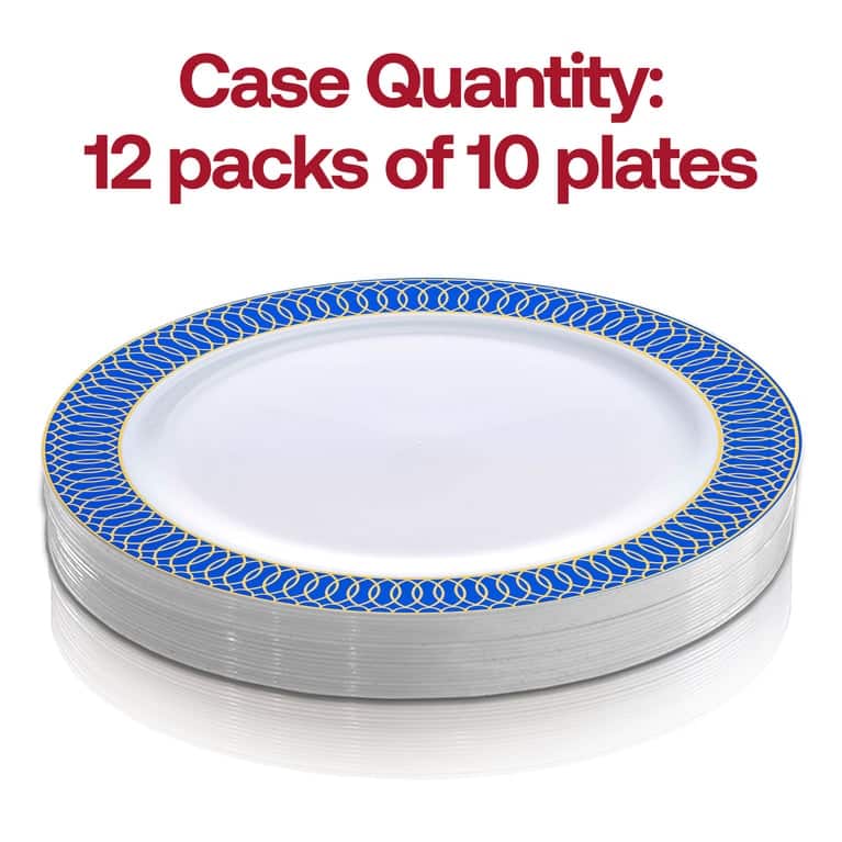 White with Spiral Rim Disposable Plastic Plate Packs - Party Supplies