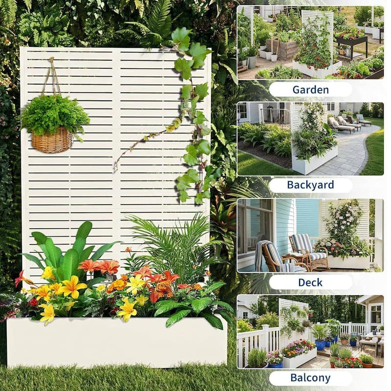 72"*47"*16" Galvanized Raised Garden Bed with Trellis, Planter Box with Privacy Screen, Wheels