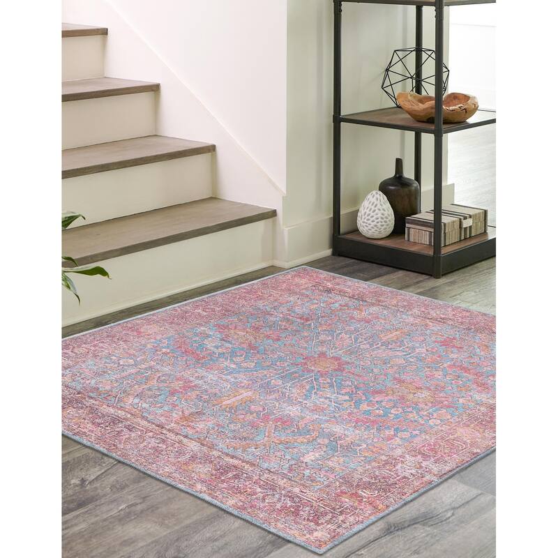 Contemporary Shara Collection Area Rug - 5'3" Square - Antique Blue