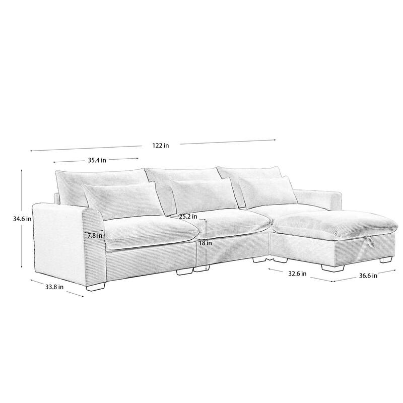 GDFStudio- Ravenscroft Corduroy Modular Sofa With Storage Ottoman