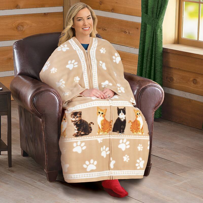 Realistic Cat Cuddle Wearable Cuddle Wrap Blanket - 60" x 67" x 0.13" - Brown