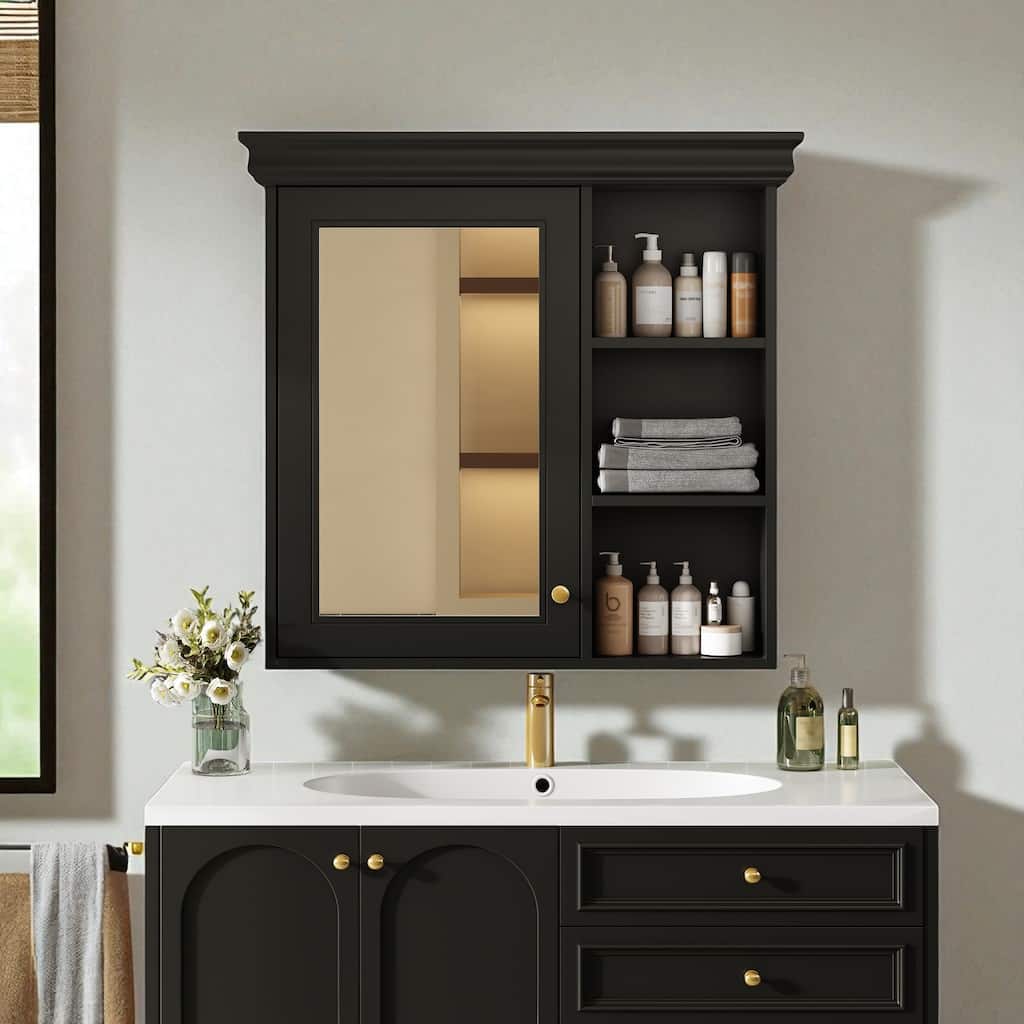 30" x 28" Wall-Mounted Medicine Cabinet with Mirror, Adjustable Shelf, Over the Toilet Storage Organizer