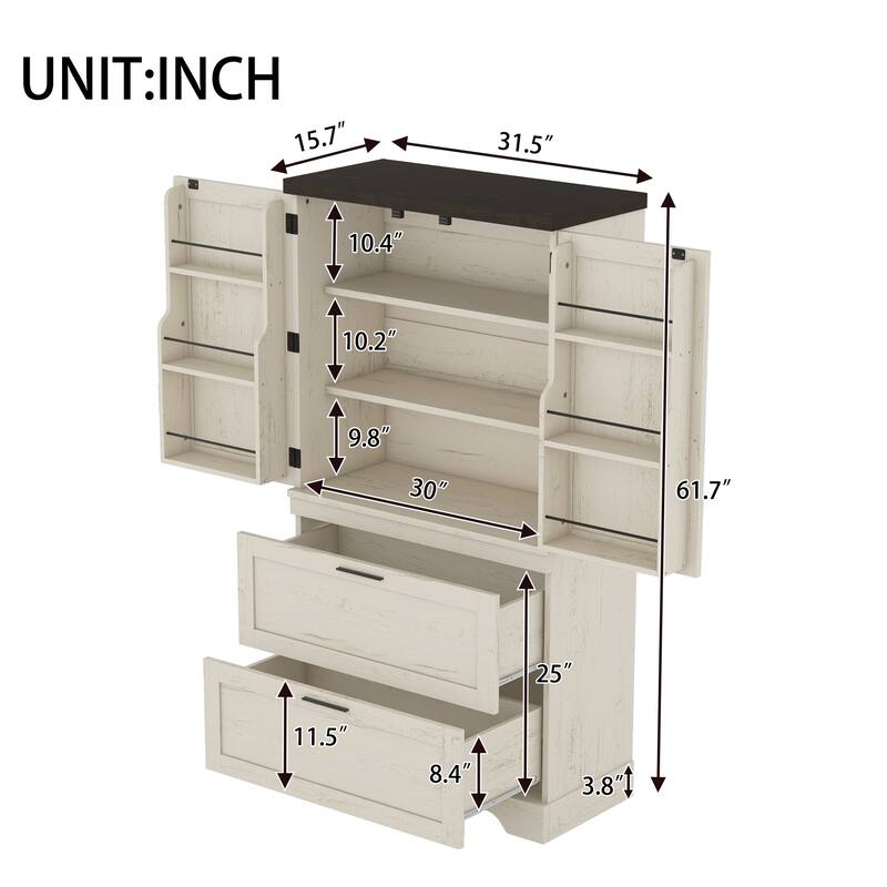Farmhouse Wooden Storage Cabinet Buffet Cabinet, X-shaped Barn Door Sideboard with Shelves & 2 Large Drawers
