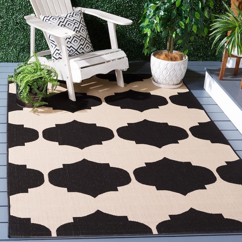 SAFAVIEH Courtyard Abeda Indoor/ Outdoor Waterproof Patio Backyard Rug - 8' x 11' - Beige/Black