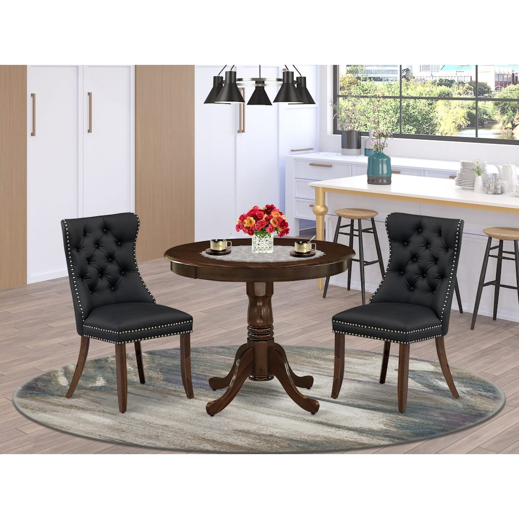 East West Furniture Kitchen Table Set Consists of a Round Dining Table and Parson Chairs, Antique Walnut (Pieces Options)