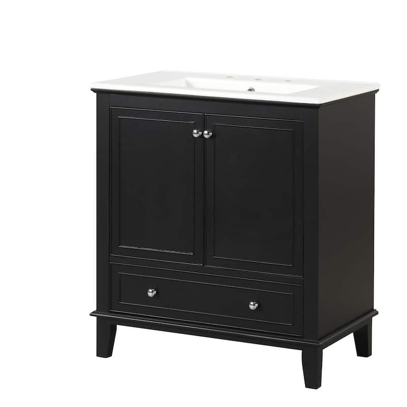 30 inch Freestanding Bathroom Vanity Set in Black with Integrated Ceramic Sink
