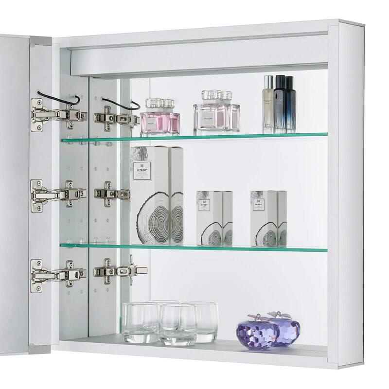 Bathroom Medicine Cabinet, Aluminum, Recessed/Surface Mount, Mirrored Interior w/LED
