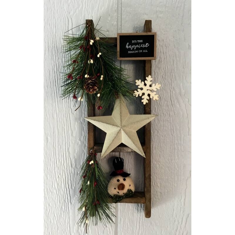 Farmhouse Primative Small Decorative Tobacco Lath Ladder - It's the Happiest Season of All