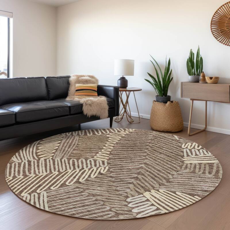 Premium Washable Super Soft Contemporary Leaf Mayfield Rug - Chocolate - 8' x 8'