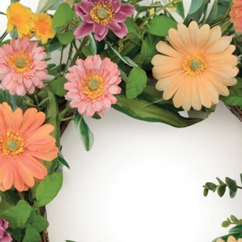 HomeRoots 26" Green Orange And Pink Daisy Artificial Wreath